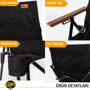 FUNKY CHAIRS Royal 4 Kademeli Katlanabilir Alüminyum Kamp Sandalyesi - Siyah