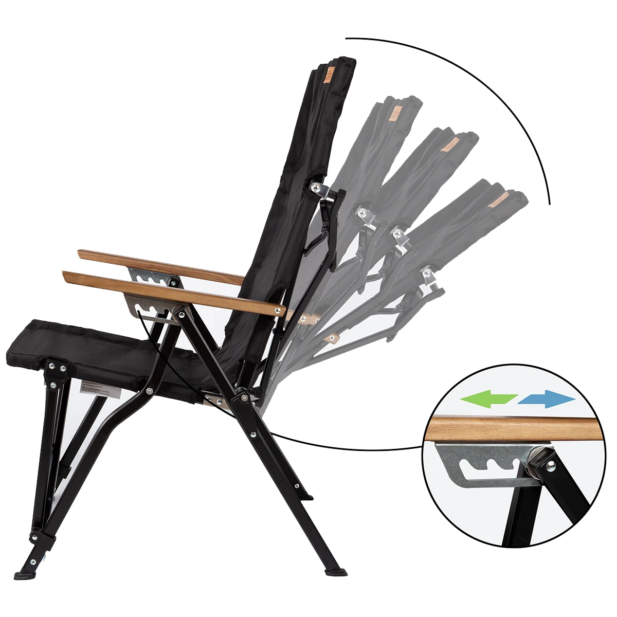 FUNKY CHAIRS Royal 4 Kademeli Katlanabilir Alüminyum Kamp Sandalyesi - Siyah