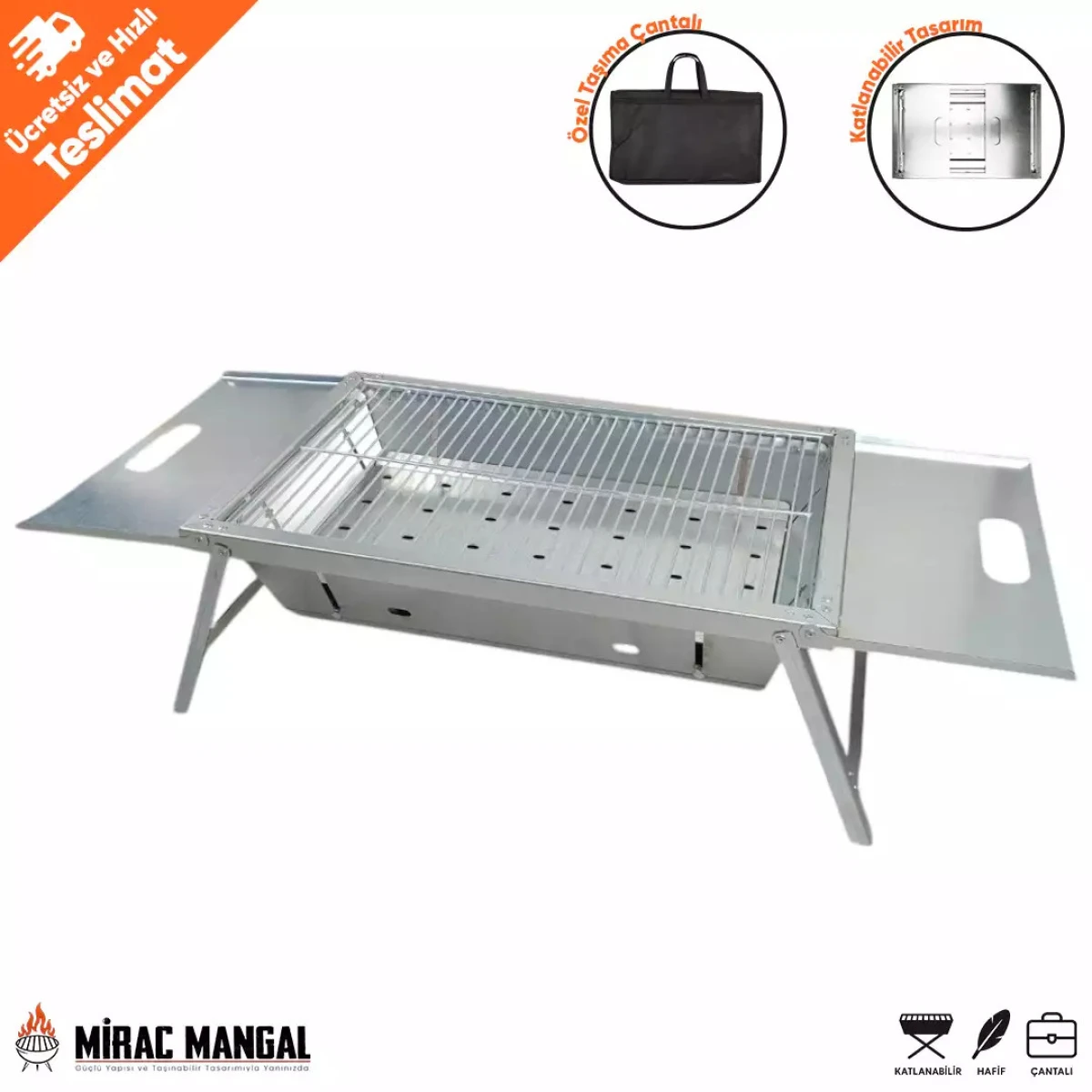 Büyük Boy Galvaniz Katlanabilir Portatif Mangal 30x50cm