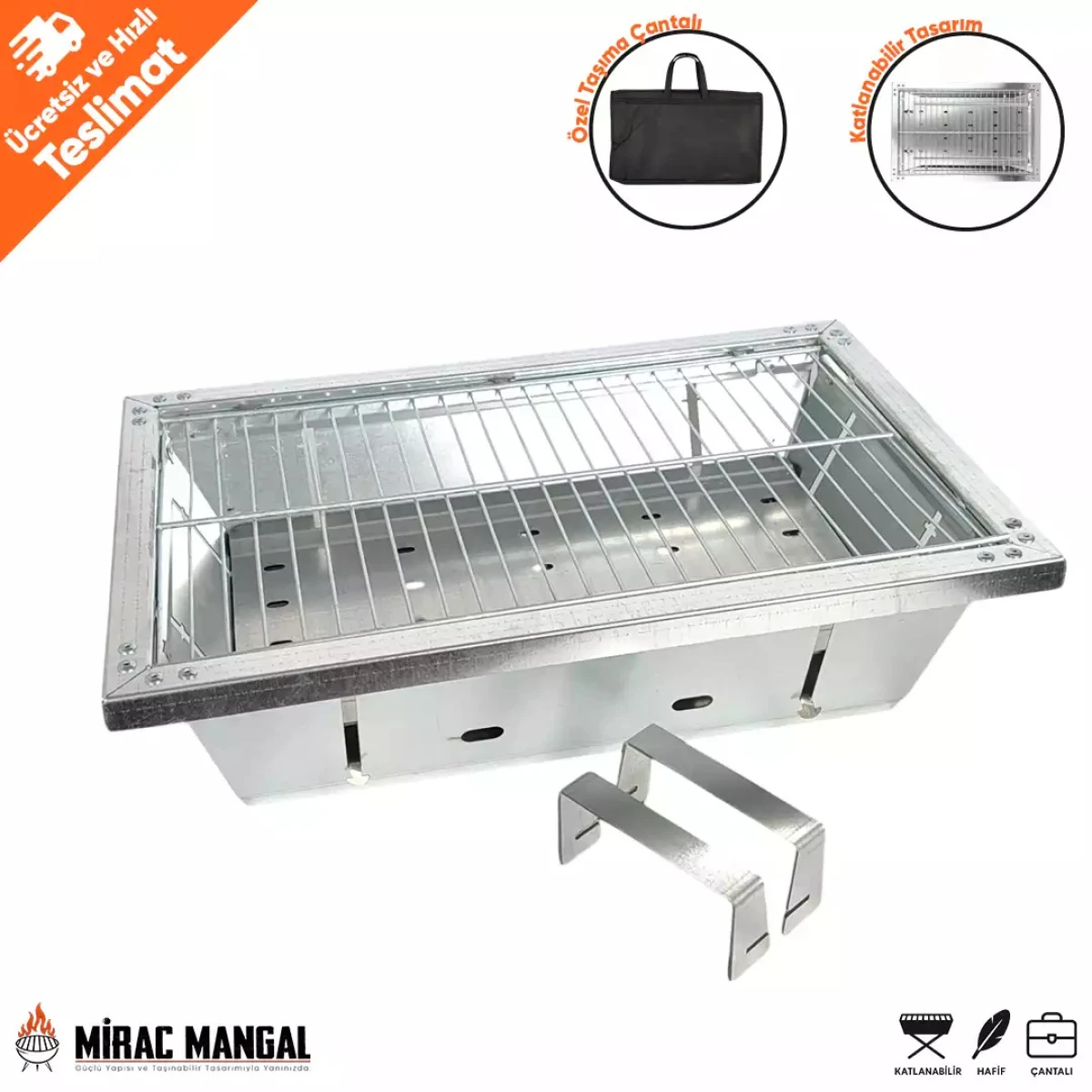 Orta Boy Galvaniz Katlanabilir Portatif Mangal 25x40cm