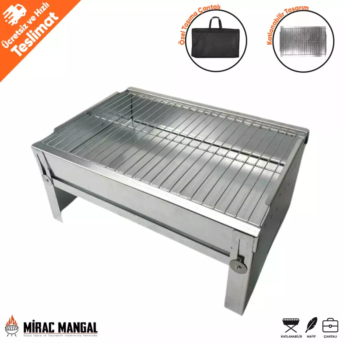 Ekonomik Boy Galvaniz Katlanabilir Portatif Mangal 25x40cm