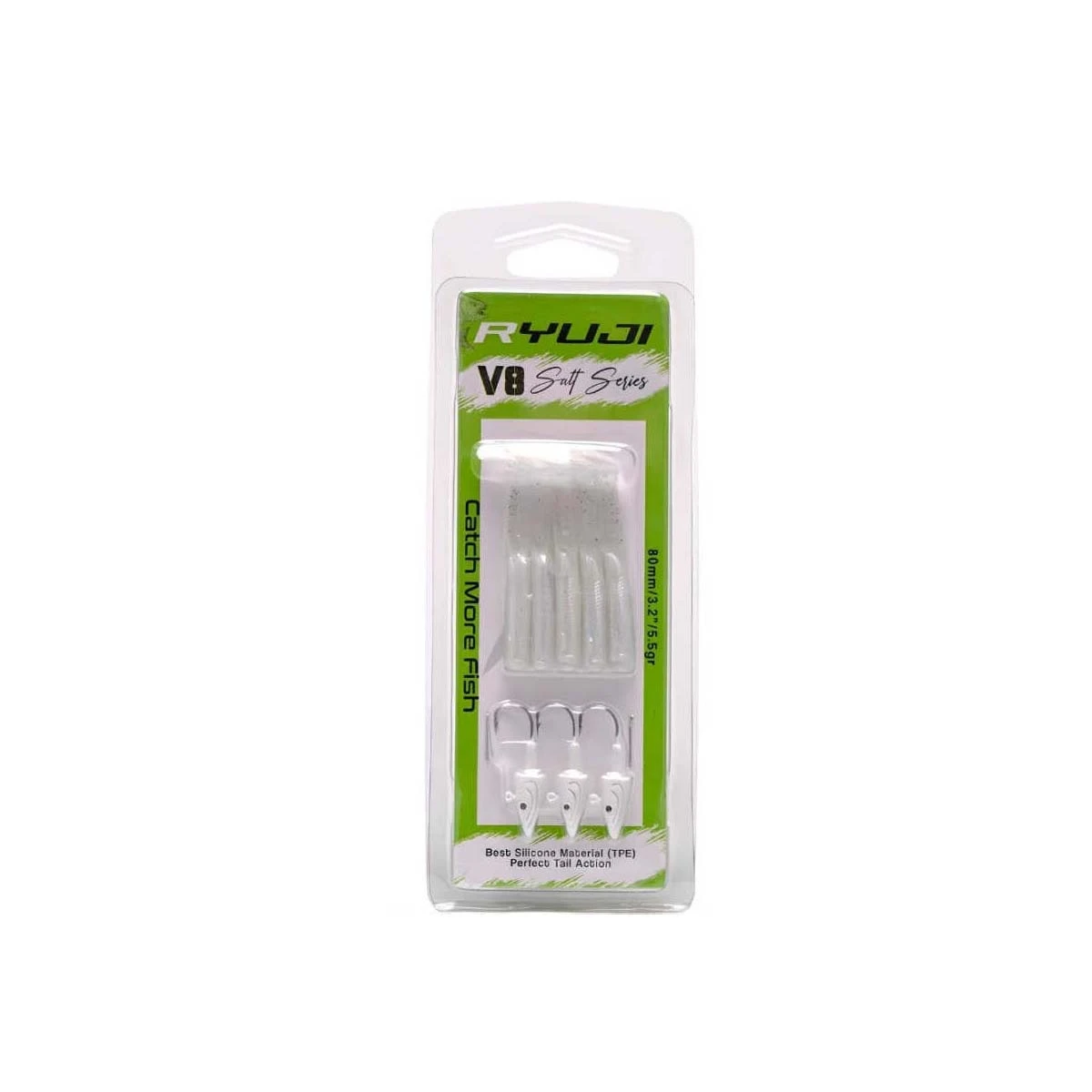 Ryuji V8 8cm 5.5gr Silikon Yem - TRANS WHITE HEAD GLOW