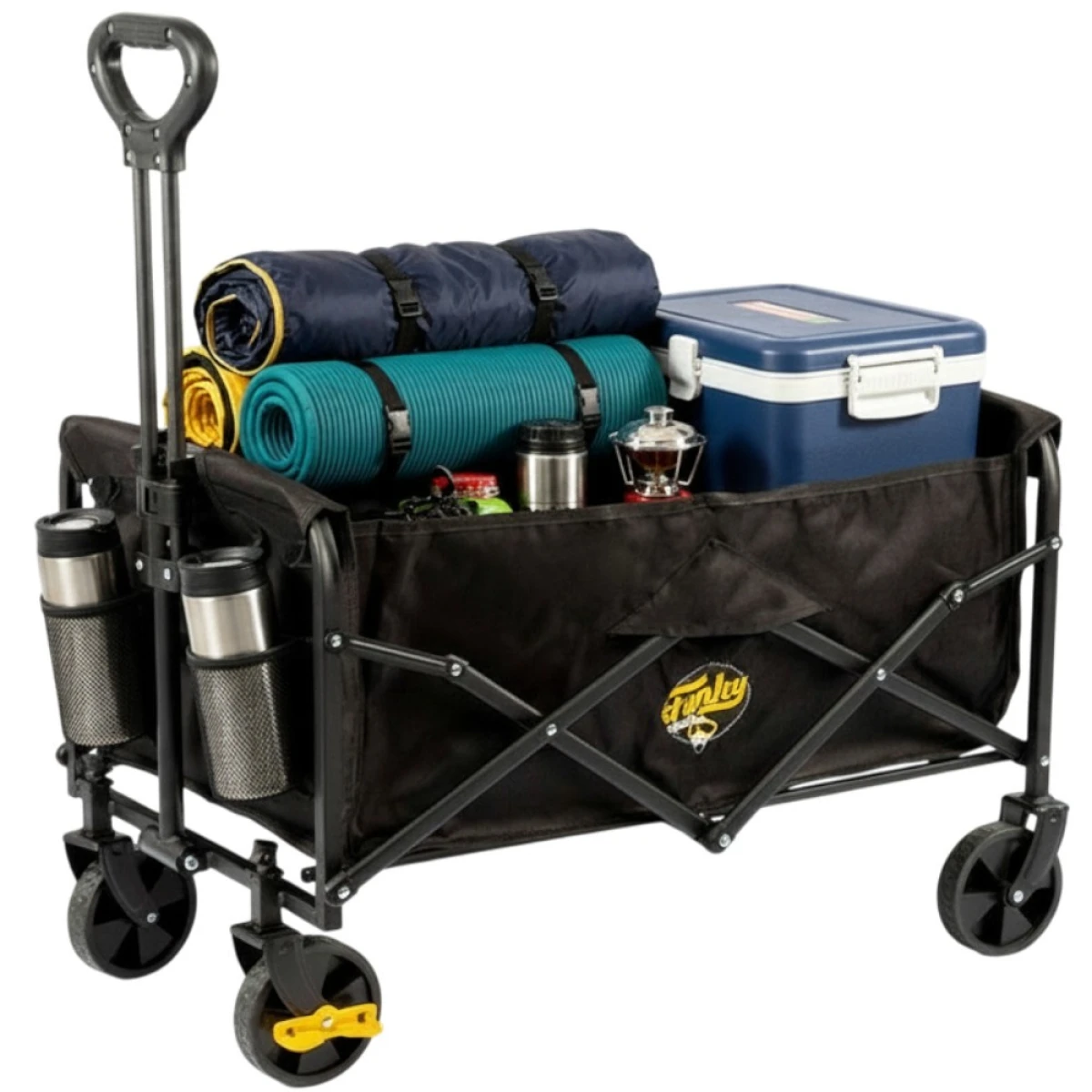 FUNKY CHAIRS 65 Litre Fren Sistemli, Rulmanlı, L Boy Katlanır Vagon Plaj Taşıma ve Kamp Arabası - Siyah