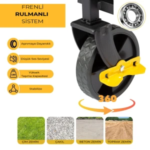 FUNKY CHAIRS 65 Litre Fren Sistemli, Rulmanlı, L Boy Katlanır Vagon Plaj Taşıma ve Kamp Arabası - Siyah