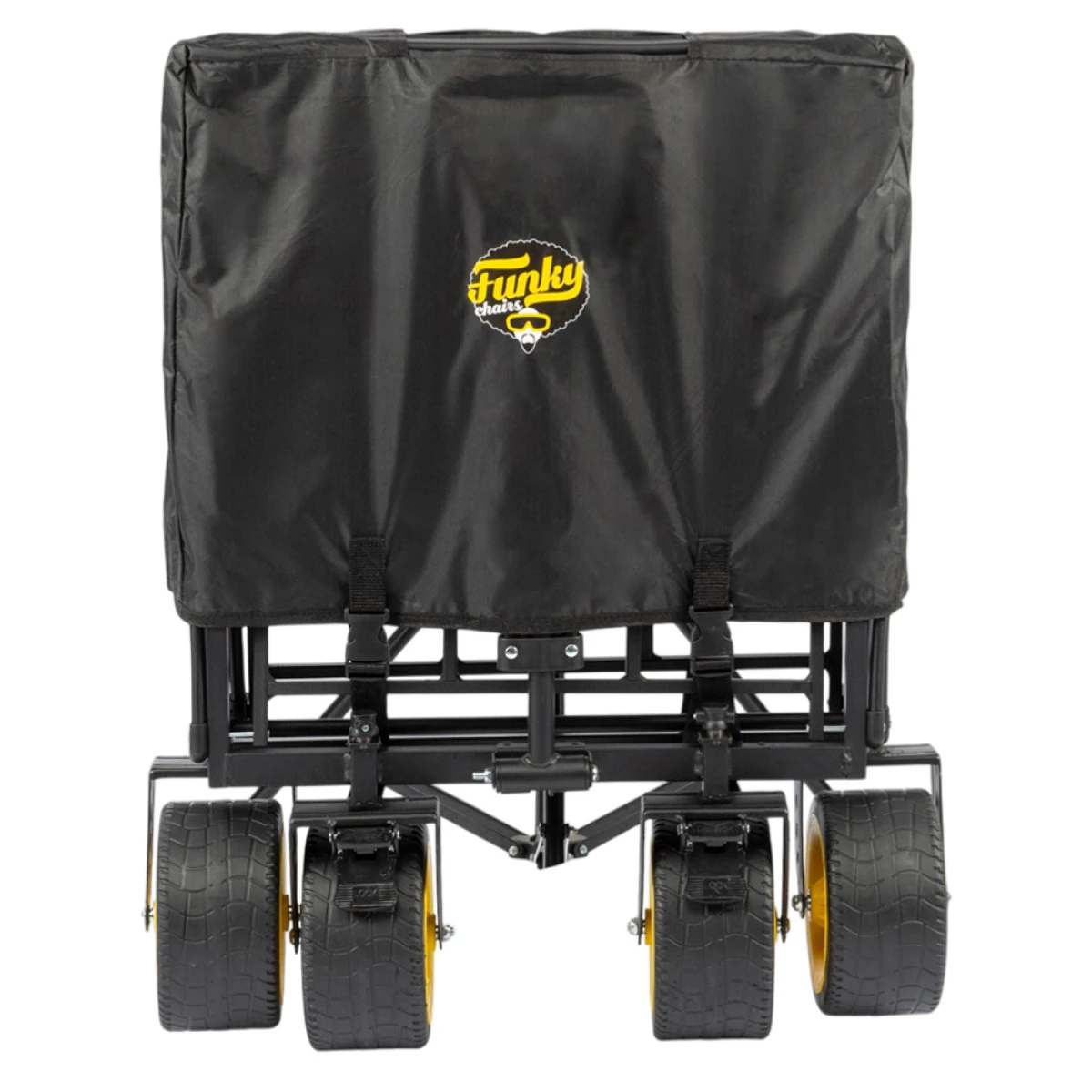 FUNKY CHAIRS 100 Litre Fren Sistemli, Rulmanlı, Kalın Teker, XL Boy Katlanır Vagon Plaj Taşıma ve Kamp Arabası - Sarı Jant