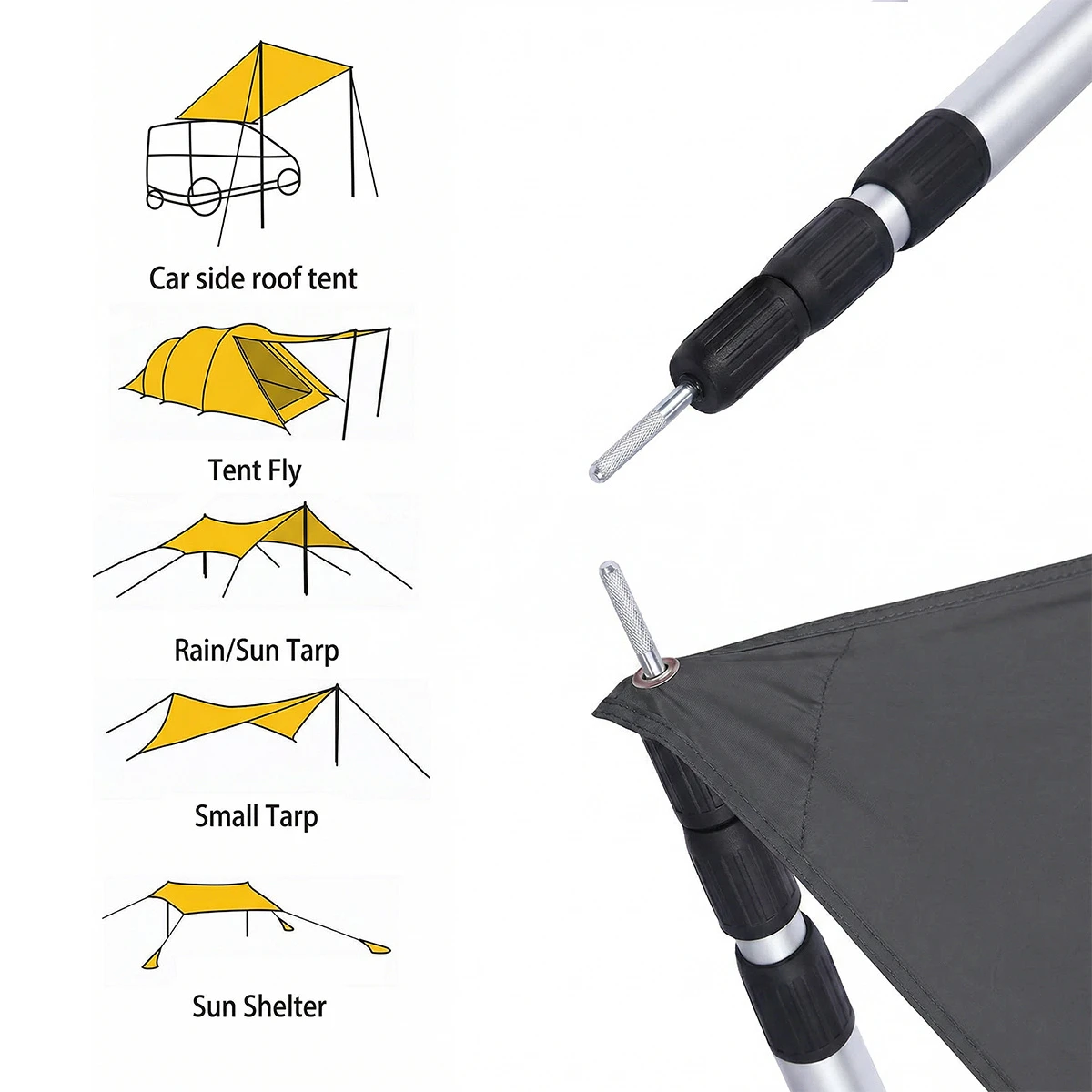 FUNKY CHAIRS 2 Adet Ayarlanabilir Teleskopik Alüminyum Tarp Tente Çadır Direği 230 cm