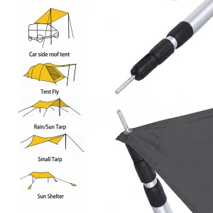 FUNKY CHAIRS 2 Adet Ayarlanabilir Teleskopik Alüminyum Tarp Tente Çadır Direği 230 cm