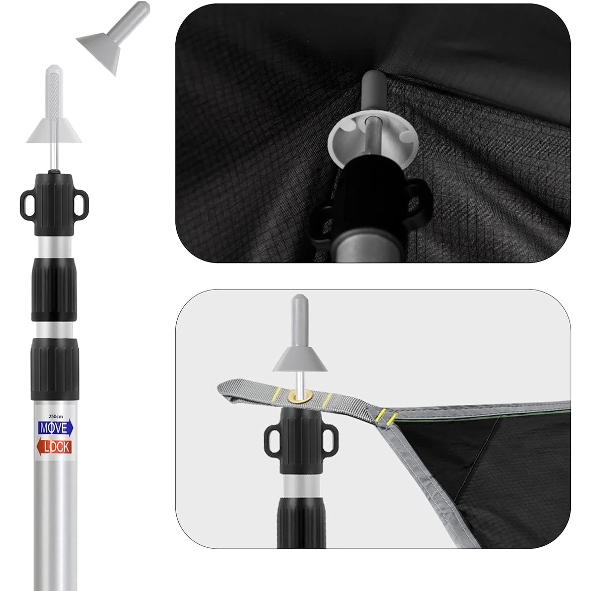 FUNKY CHAIRS 2 Adet Ayarlanabilir Teleskopik Alüminyum Tarp Tente Çadır Direği 230 cm