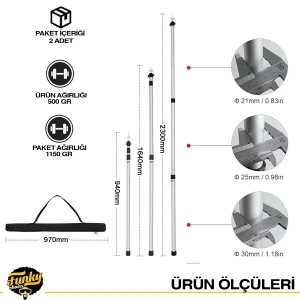 FUNKY CHAIRS 2 Adet Ayarlanabilir Teleskopik Alüminyum Tarp Tente Çadır Direği 230 cm