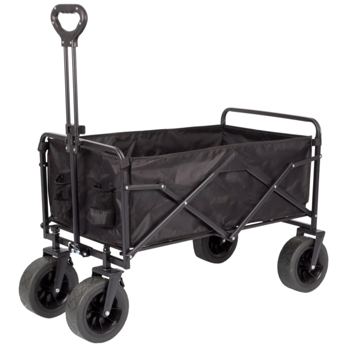 FUNKY CHAIRS 95 Litre Fren Sistemli, Rulmanlı, Kalın Teker, XL Boy Katlanır Vagon Plaj Taşıma ve Kamp Arabası - Siyah