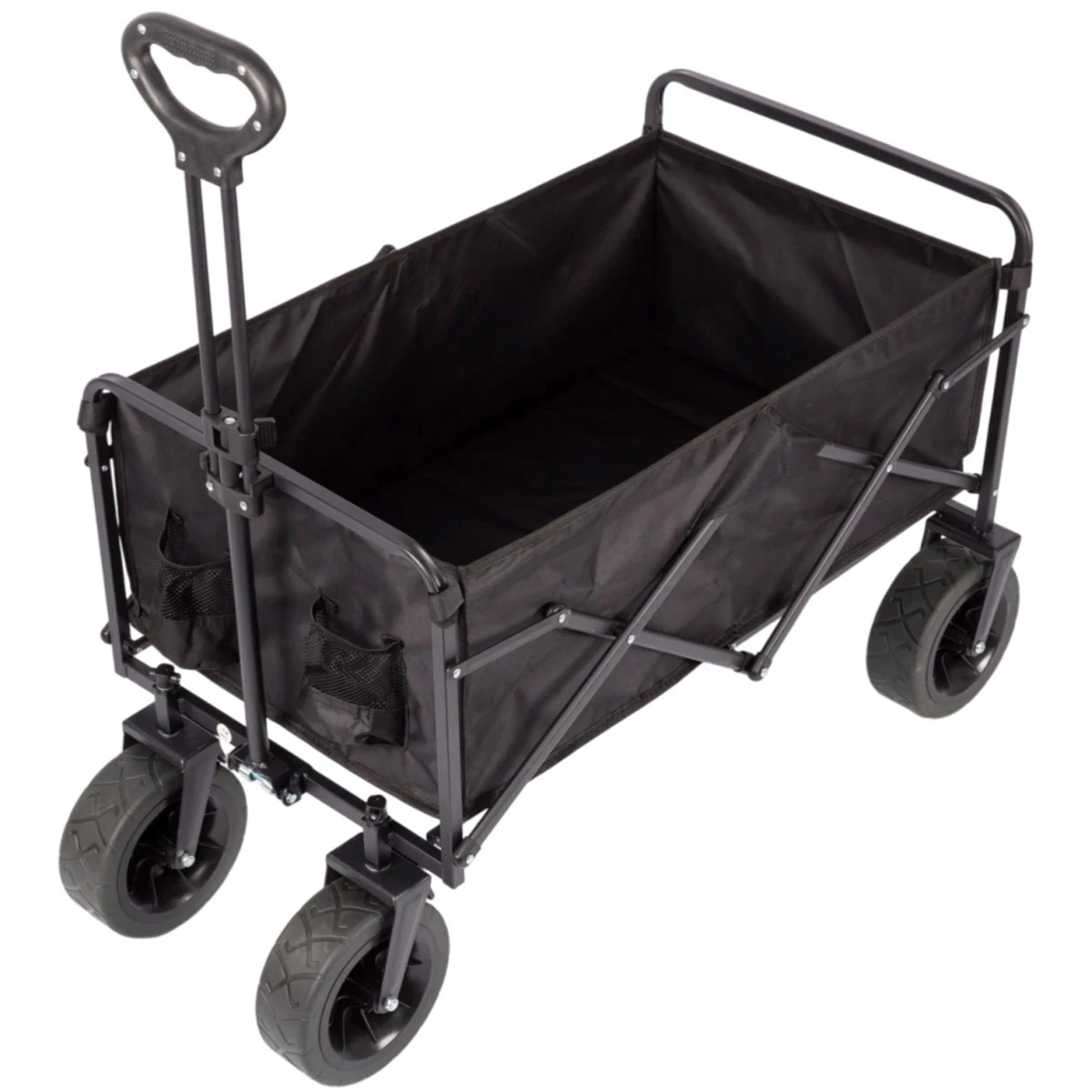 FUNKY CHAIRS 95 Litre Fren Sistemli, Rulmanlı, Kalın Teker, XL Boy Katlanır Vagon Plaj Taşıma ve Kamp Arabası - Siyah