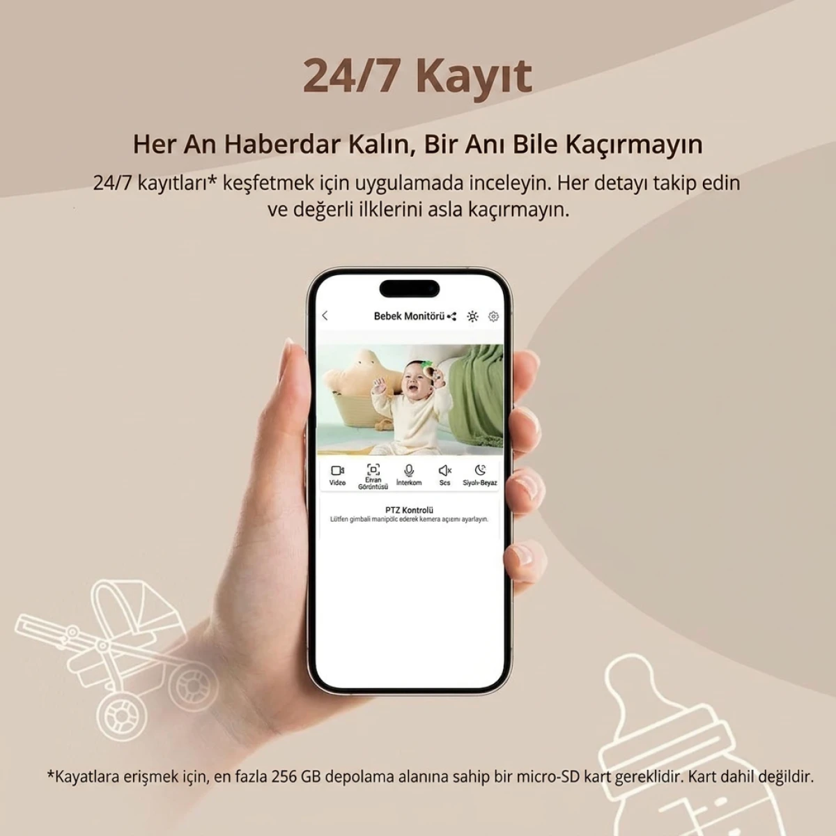 SENTICA Akıllı Bebek Kamerası Wi-Fi, 2MP, 5" Telsiz Monitörlü, Mobil Takip, Ağlama Algılama, 360° Gece Görüş, RGB Lambalı, İki Yönlü Görüşme, Ninni , Bulut/SD Kart Depolama