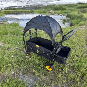 FUNKY CHAIRS Gölgelikli 110 Litre Fren Sistemli, Rulmanlı, Kalın Teker, XL Boy Katlanır Vagon Plaj Taşıma ve Kamp Arabası - Siyah