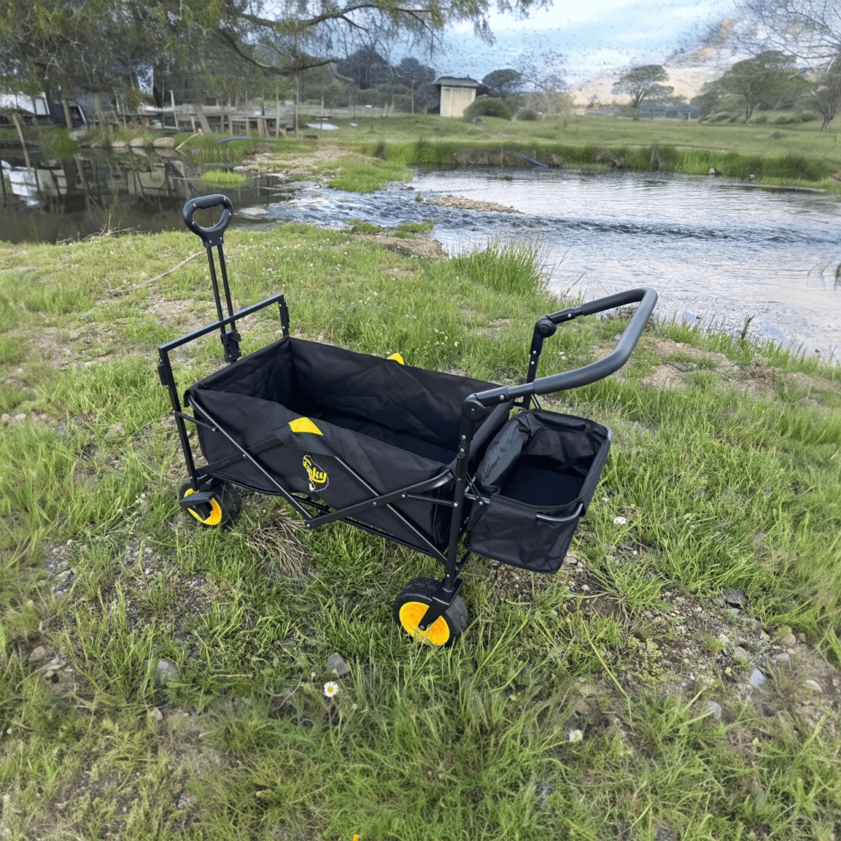 FUNKY CHAIRS Gölgelikli 110 Litre Fren Sistemli, Rulmanlı, Kalın Teker, XL Boy Katlanır Vagon Plaj Taşıma ve Kamp Arabası - Siyah