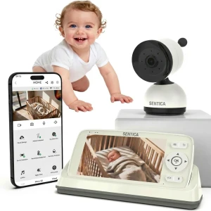 SENTICA Akıllı Bebek Kamerası Wi-Fi, 2MP, 5" Telsiz Monitörlü, Mobil Takip, Ağlama Algılama, 360° Gece Görüş, İki Yönlü Görüşme, Ninni , Bulut/SD Kart Depolama