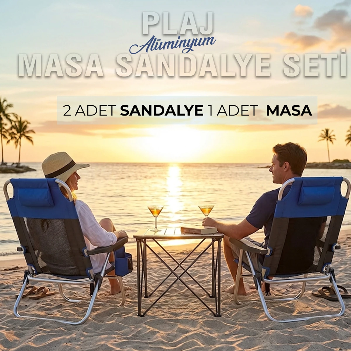 FUNKY CHAIRS Masa Sandalye Seti - 2 Adet Beach Star Light Şezlong ve 1 Adet Titanium Masa