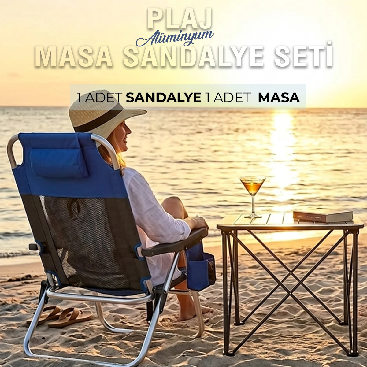 FUNKY CHAIRS Masa Sandalye Seti - 1 Adet Beach Star Light Şezlong ve 1 Adet Titanium Masa