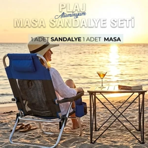 FUNKY CHAIRS Masa Sandalye Seti - 1 Adet Beach Star Light Şezlong ve 1 Adet Titanium Masa