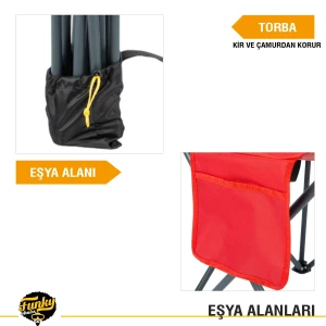 FUNKY CHAIRS Camper Katlanabilir Kamp Piknik Sandalyesi - Kırmızı (4 Adet)