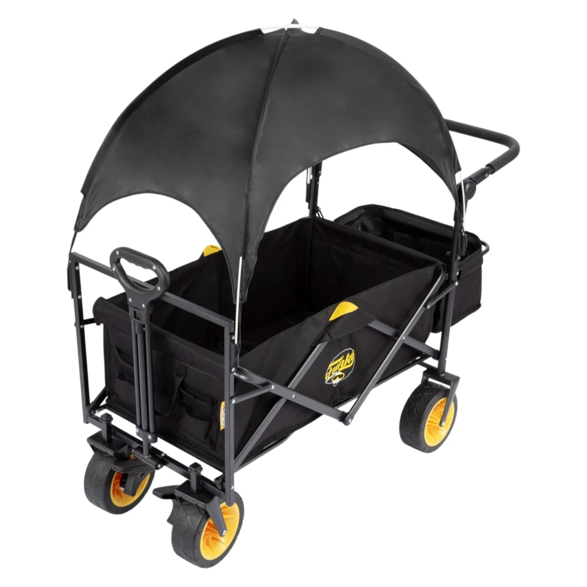 FUNKY CHAIRS Gölgelikli 110 Litre Fren Sistemli, Rulmanlı, Kalın Teker, XL Boy Katlanır Vagon Plaj Taşıma ve Kamp Arabası - Siyah