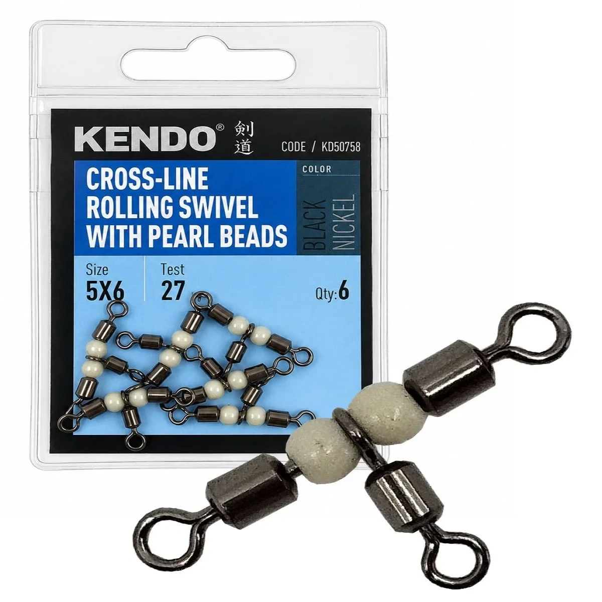 Kendo Cross-line Rolling Swivel With Pearl Beads 6 Adet 10X12
