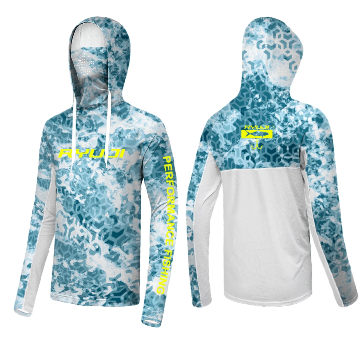 RYUJI UV Performance Hoodie Shirt+Neck Ice Blue Boyunluklu T-Shirt - L