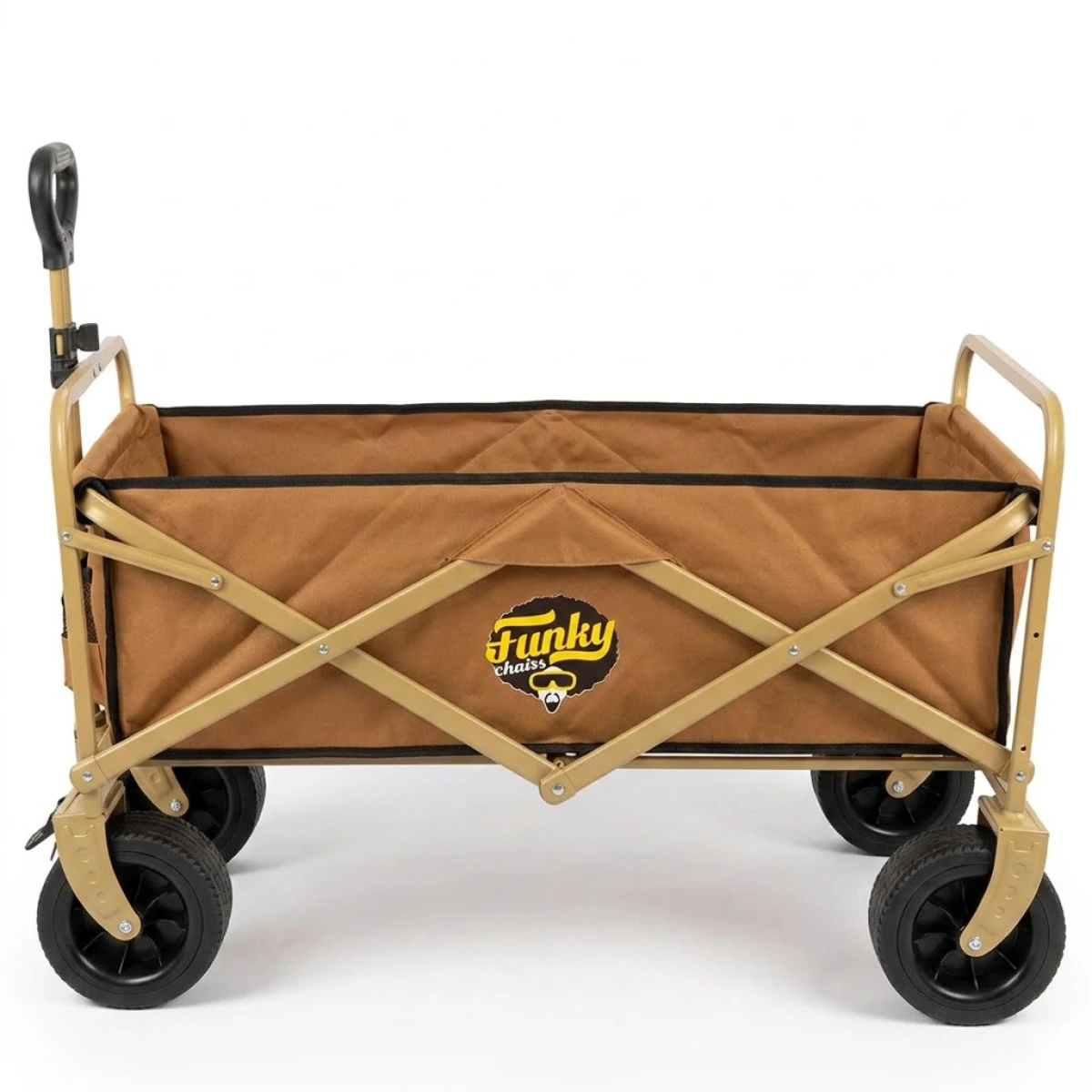FUNKY CHAIRS 100 Litre Fren Sistemli, Rulmanlı, Kalın Teker, XL Boy Katlanır Vagon Plaj Taşıma ve Kamp Arabası - Toprak