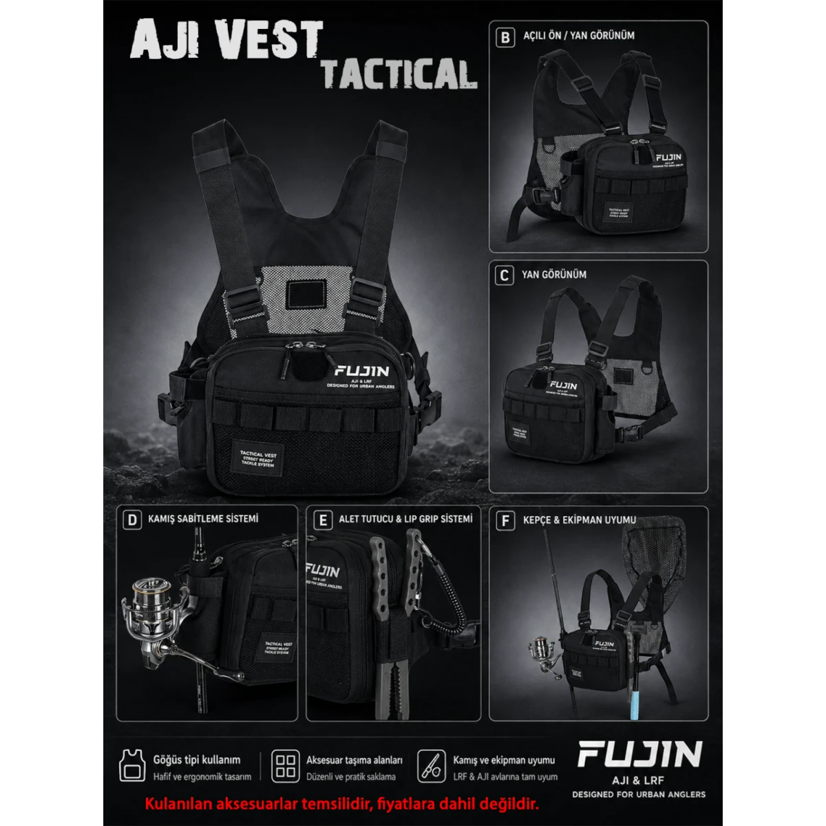 Fujin Tactical Vest Black Balıkçı Çantası