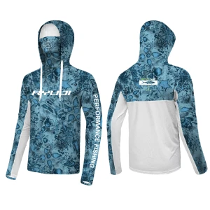RYUJI UV PERFORMANCE HOODIE SHIRT+NECK, BLUE REEF