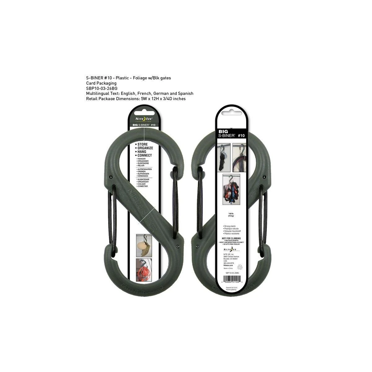 NITE IZE S-Biner Plastik Size 10 Fo! Grn/Blk Gate
