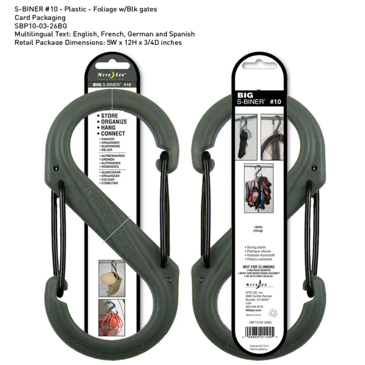 NITE IZE S-Biner Plastik Size 10 Fo! Grn/Blk Gate