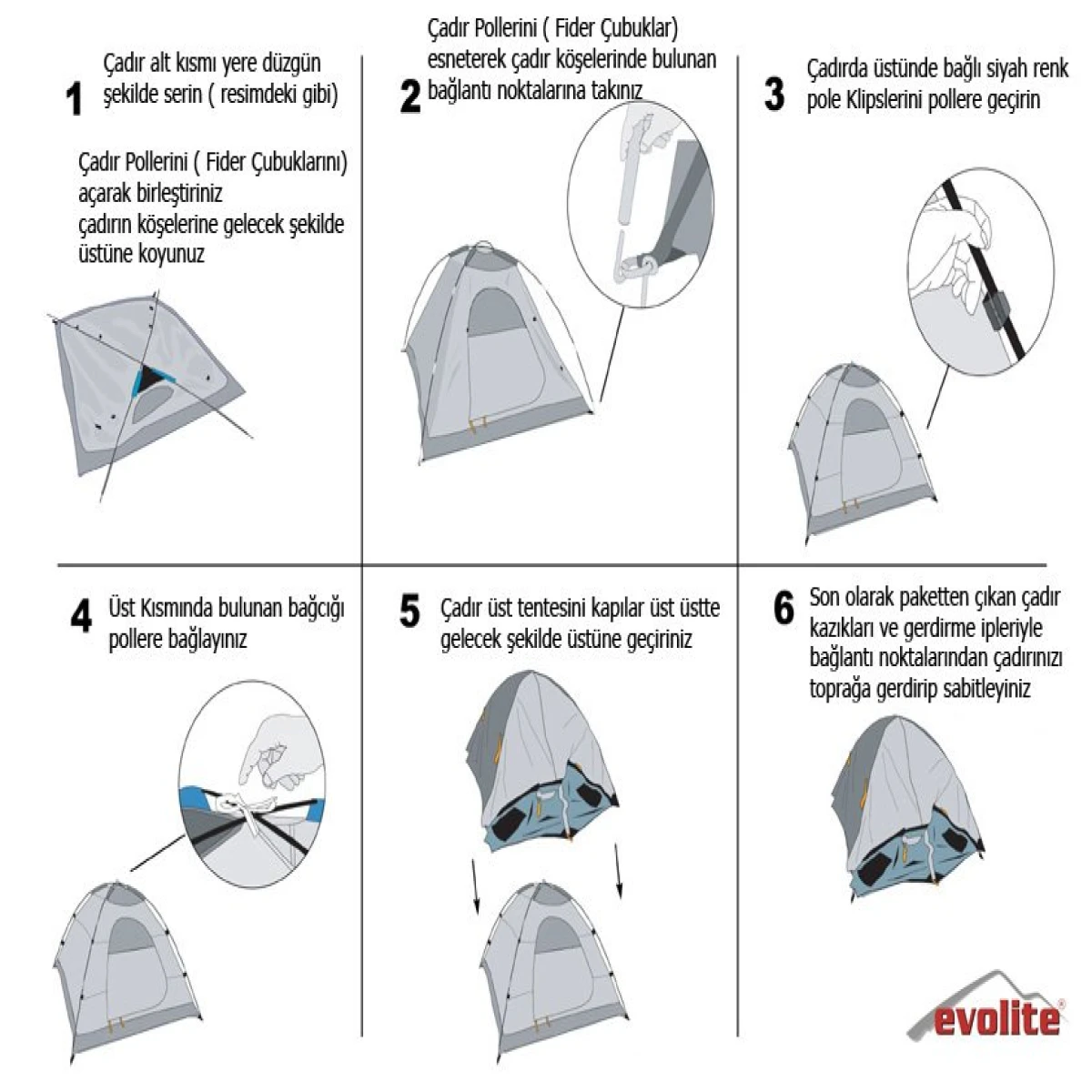 EVOLITE Tour 3 Kişilik Çift Tente Çadır mavi