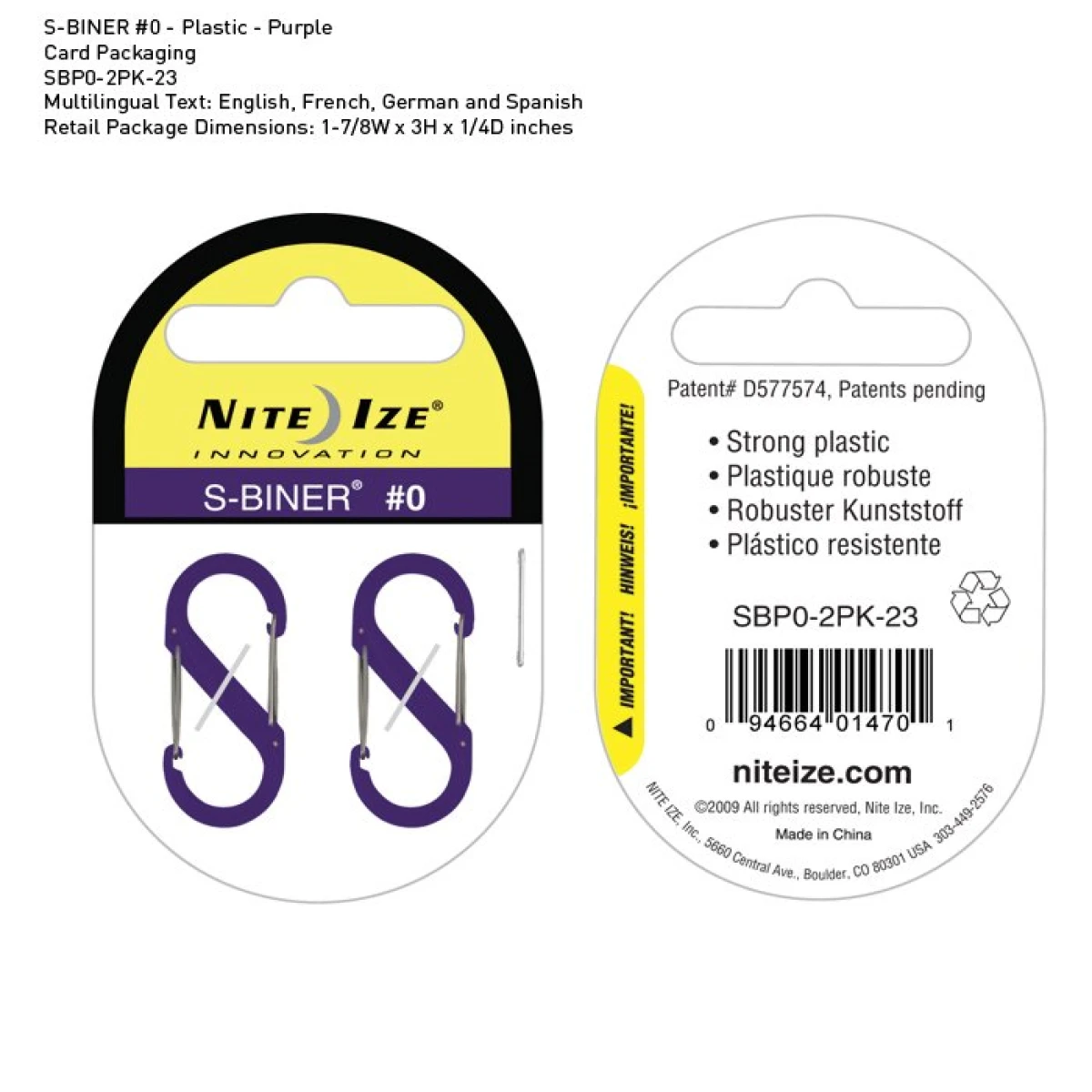 NITE IZE S-Biner Plastik Size 0 Purple