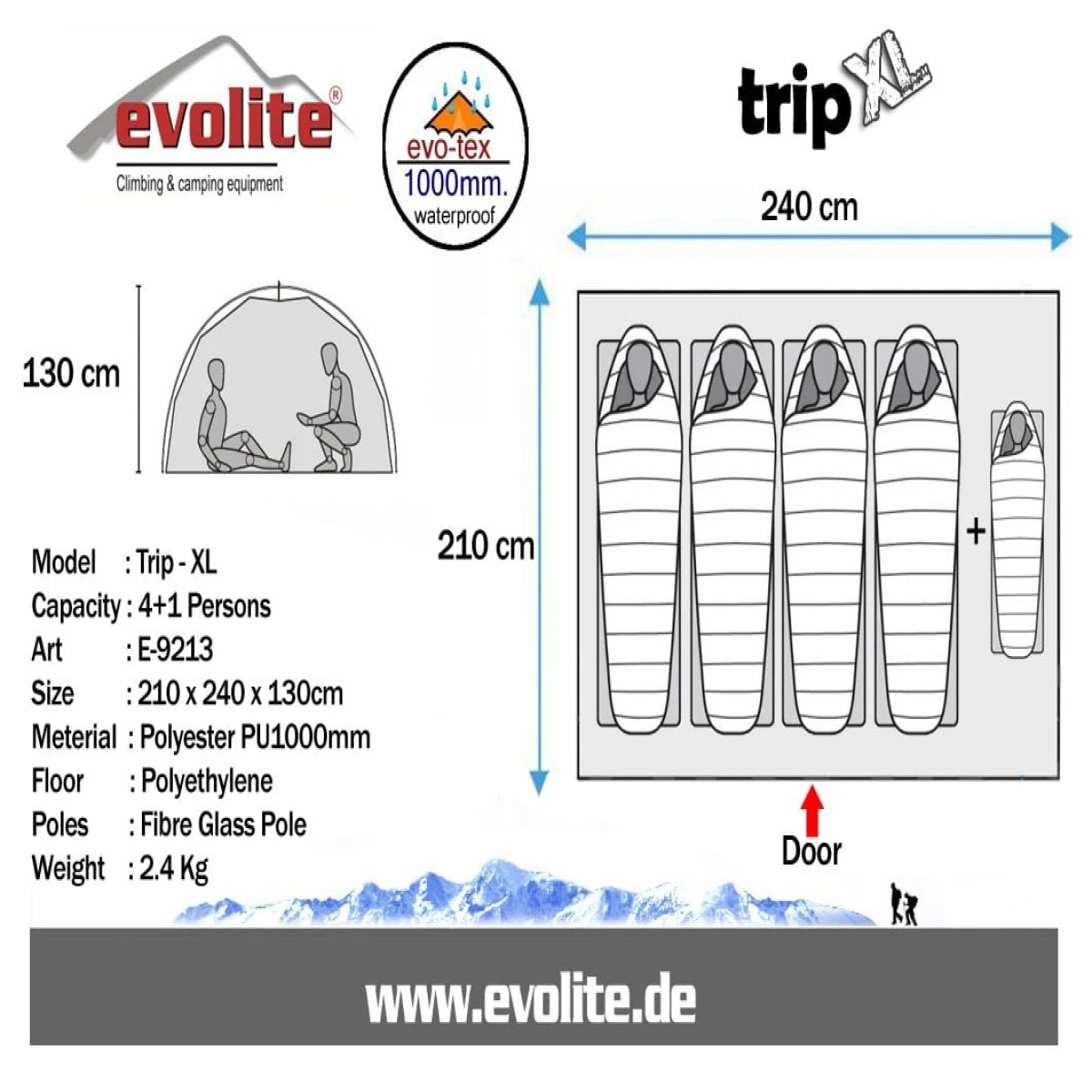 EVOLITE Trip XL Monodome 4+1 Kişilik Kamp Çadırı yeşil
