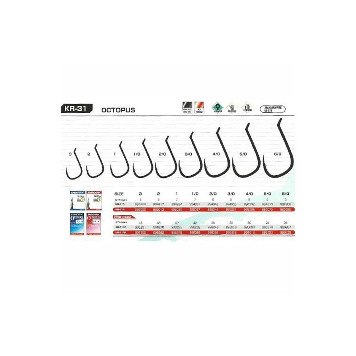 DECOY KR-31B Octopus Pro Pack Canlı Kalamar Takımı İğnesi - Sübye Takımı İğnesi - 4/0 no