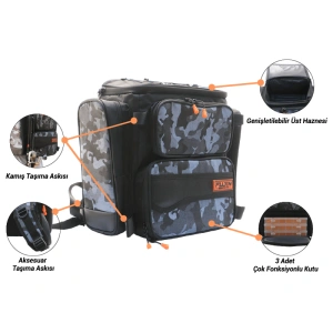 Fujin Black Camo Bag - Balıkçı Sırt Çantası