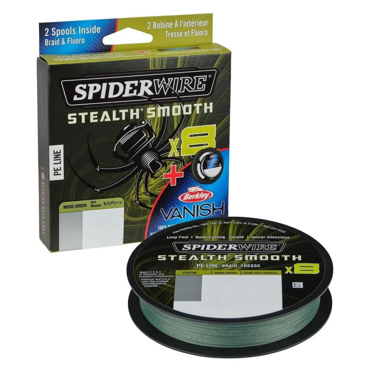 Spider Wire 8 Braid & Fluorocarbon Duo Spool System 150 & 50m Moss Green/Clear - 0.09 & 0.25mm