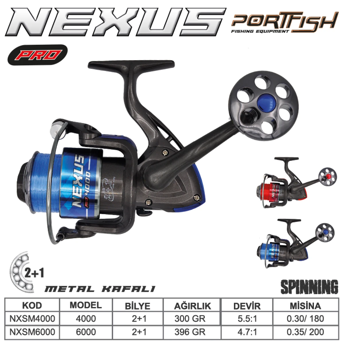 Portfish Nexus Pro 4000 Olta Makinası 2+1bb Metal Kafa - Kırmızı