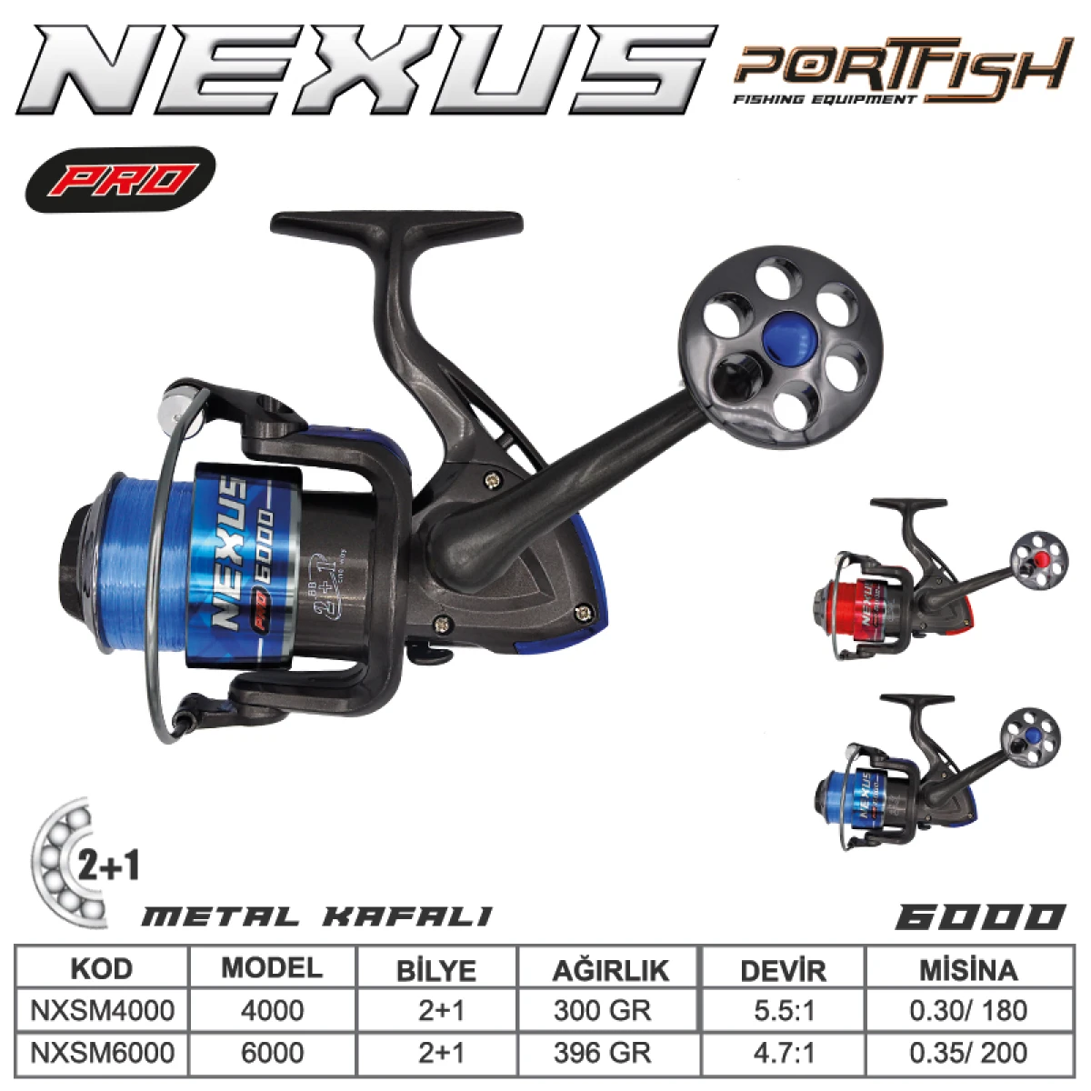 Portfish Nexus Pro 6000 Olta Makinası 2+1bb Metal Kafa - Kırmızı