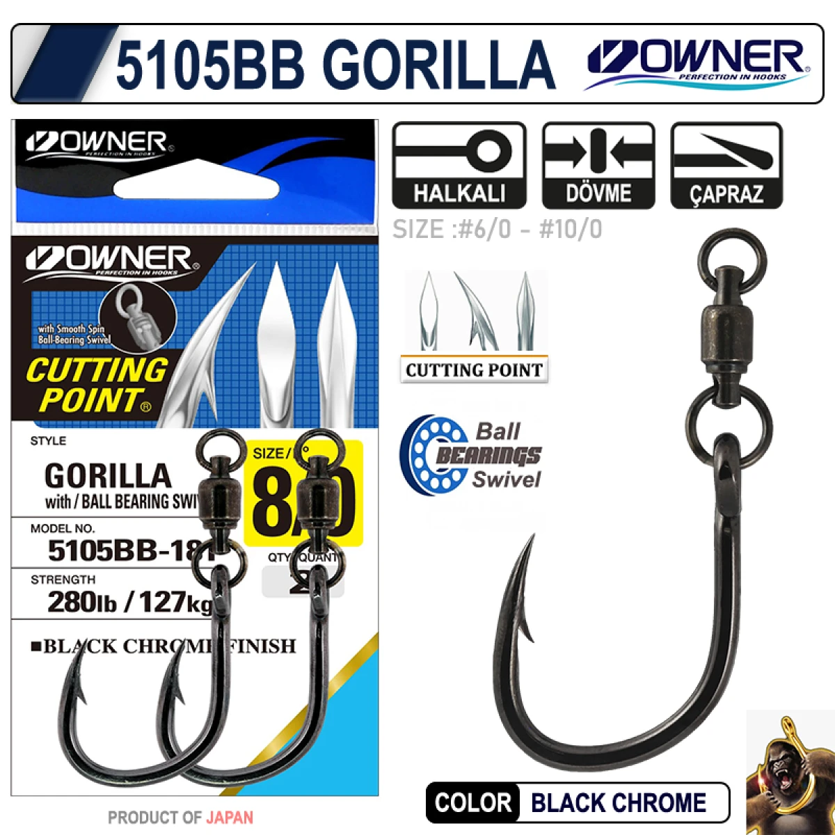 OWNER 5105 BB GORILLA WITH BALL BEARİNG SWIVEL - 10-0