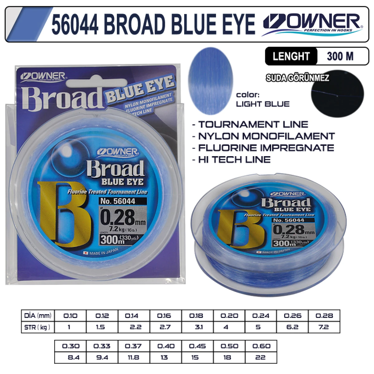 Owner 56044 Broad Blue Eye 300m Light Blue - 0,40