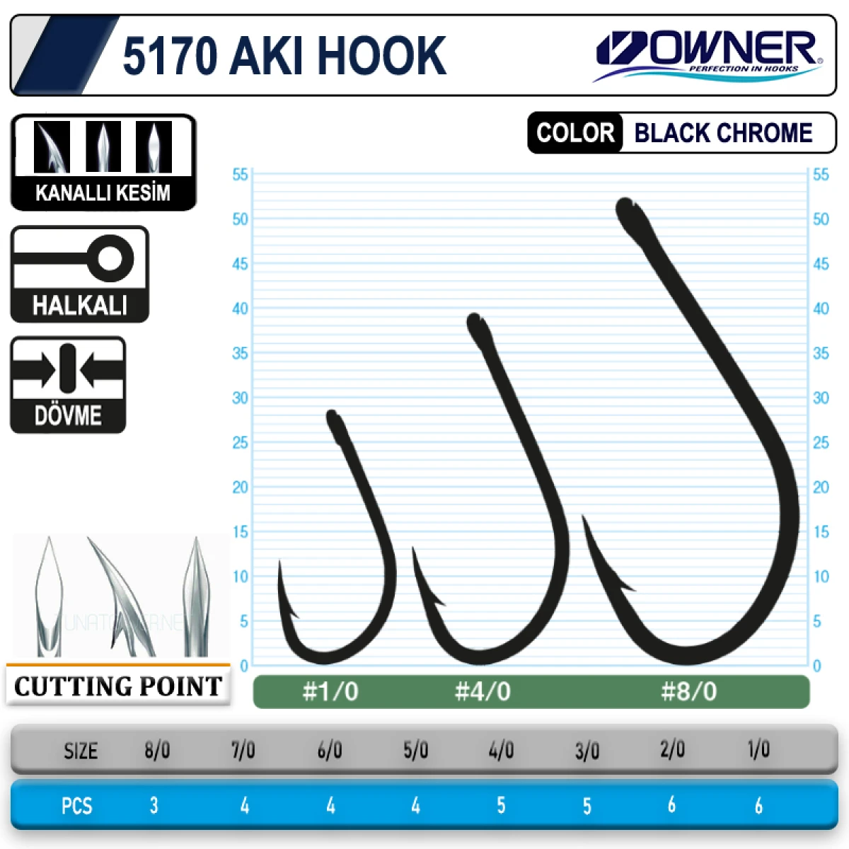Owner 5170 Aki Hook Black Chrome İğne - No 6/0