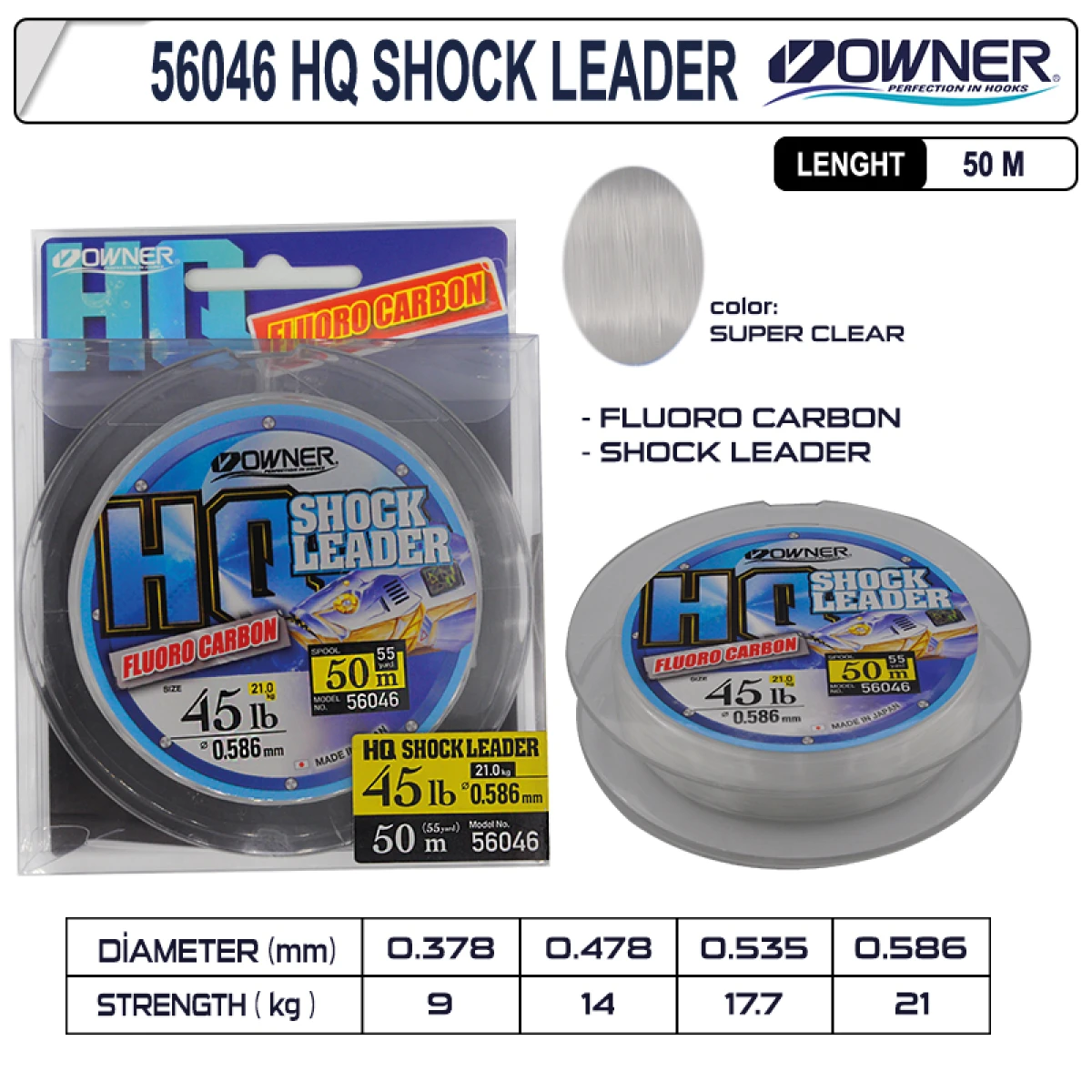Owner 56046 Hq Shock Leader Fluorocarbon Super Clear - 0.378