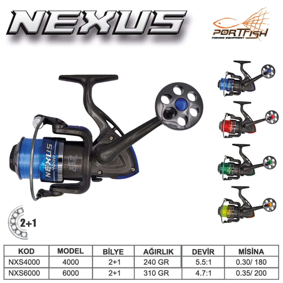 Portfish Nexus 6000 Olta Makinası 2+1 bb  - mavi