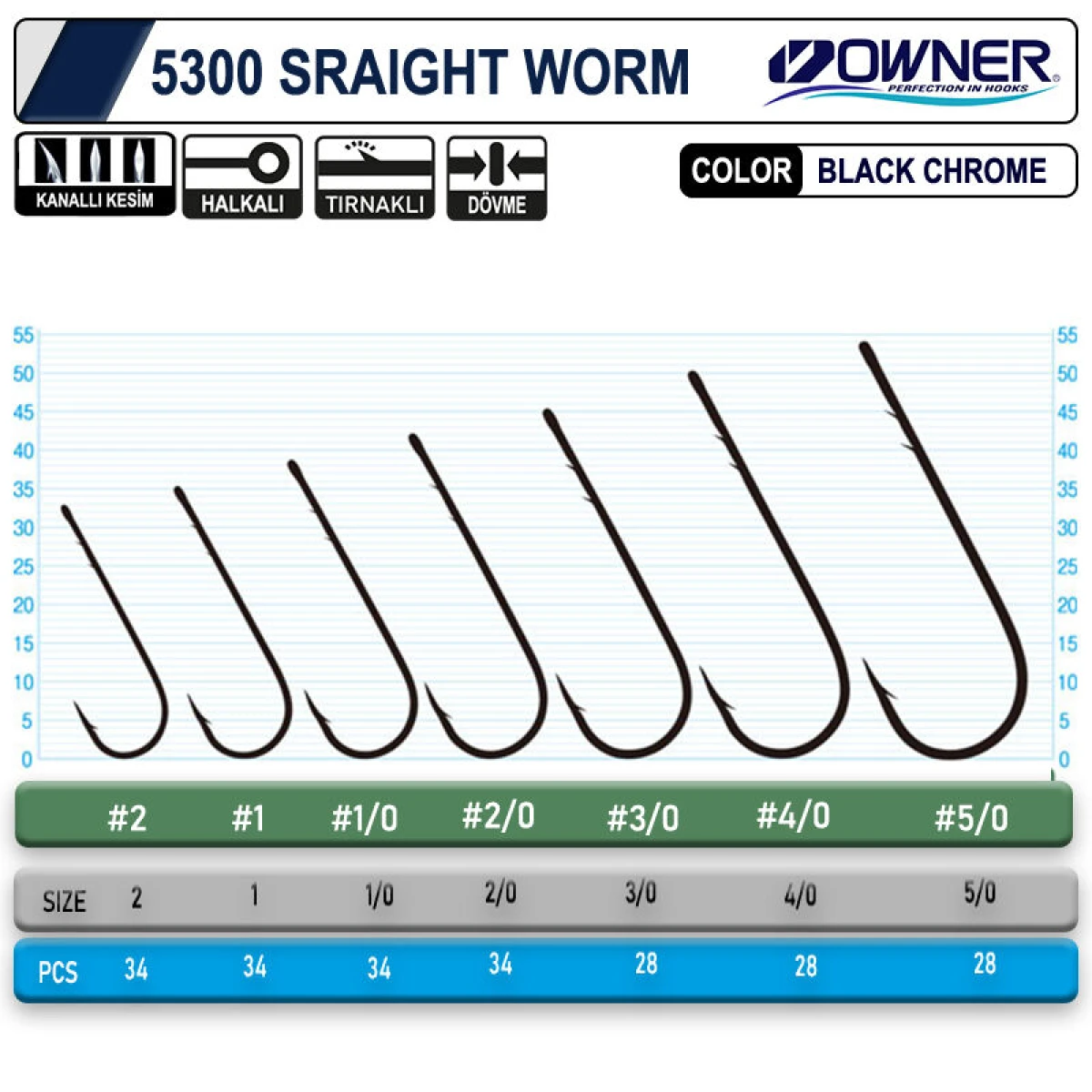 Owner 5300 Straight Shank Black Chrome İğne - 2