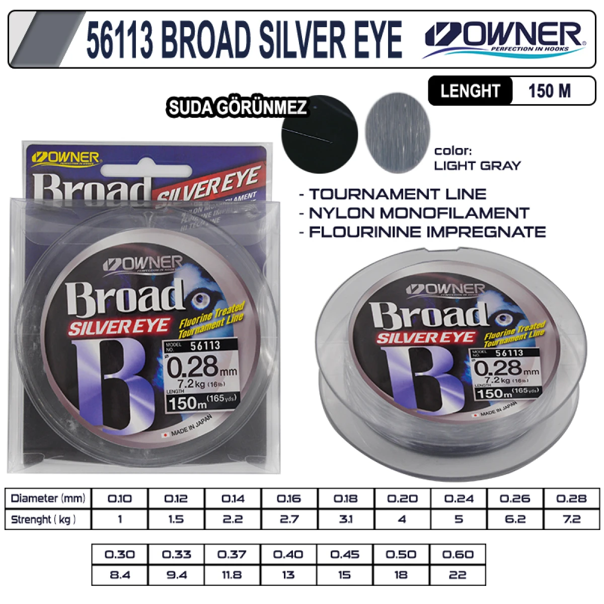 Owner 56113 Broad Silver Eye 150m Light Gray - 0,40