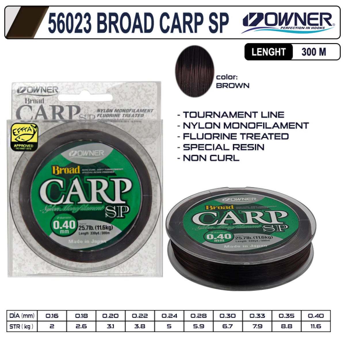 Owner 56023 0Broad Carp Sp 300m Brown Misina - 0,35