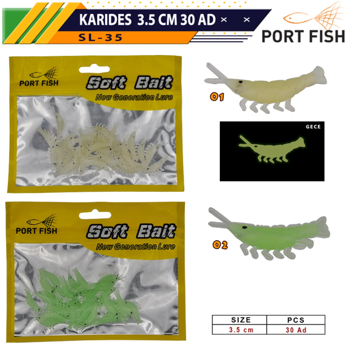 Portfish Karides Silikon Yem 3.5 cm 30 Adetli
