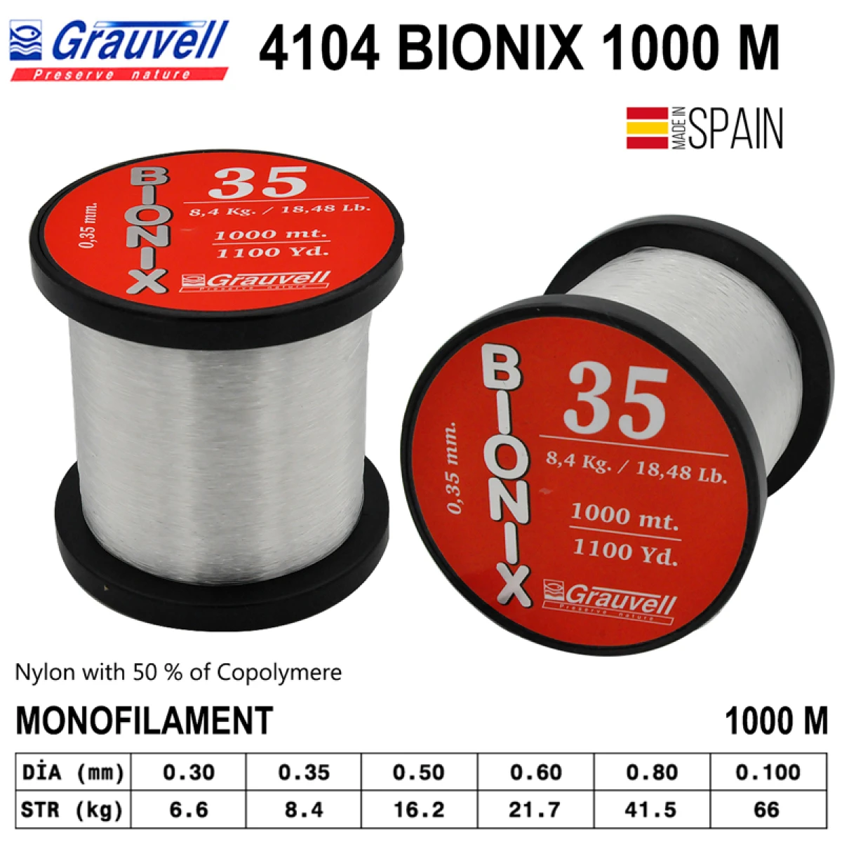 Grauvell Bionix 1000m Monofilament Misina - 0,80