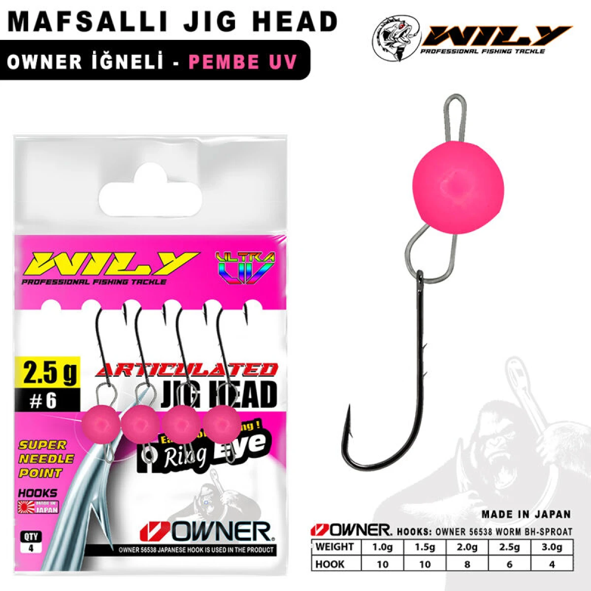 Wily Jig Head Mafsallı Owner İğneli - Pembe - 2,5 gr